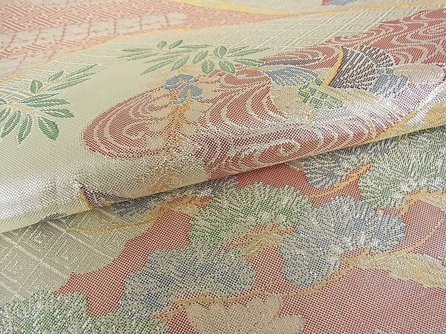 平和屋着物■本佐賀錦 六通柄袋帯 扇御所車紋 金銀糸 逸品 bc0702