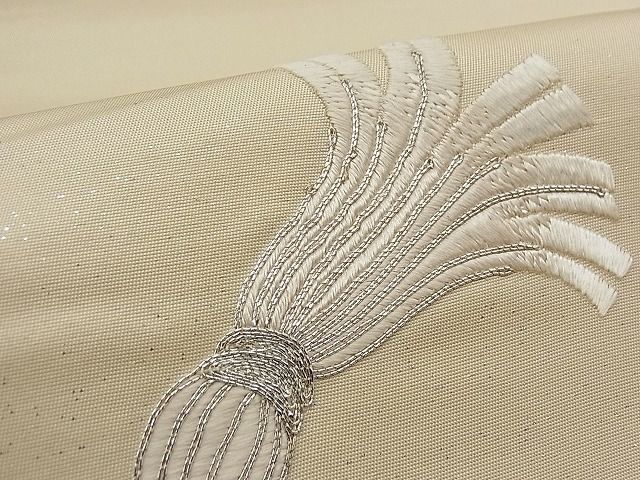 平和屋着物■袋帯 駒刺繍 結び紐 銀糸 逸品 n-bs0025
