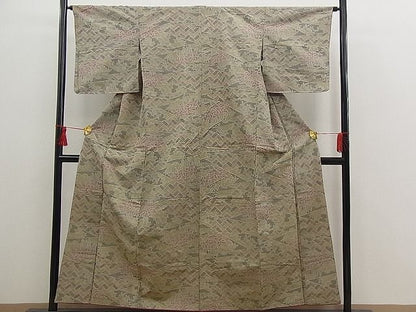 平和屋着物■上質な紬　檜垣御所解花文　逸品　n-bs0181