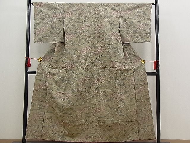 平和屋着物■上質な紬　檜垣御所解花文　逸品　n-bs0181