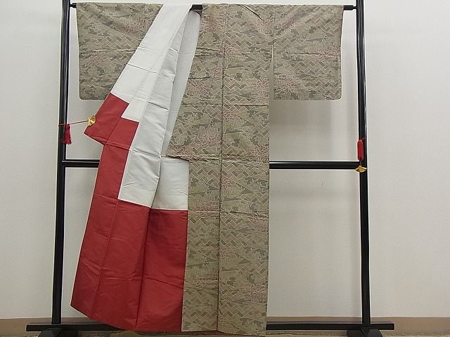 平和屋着物■上質な紬　檜垣御所解花文　逸品　n-bs0181