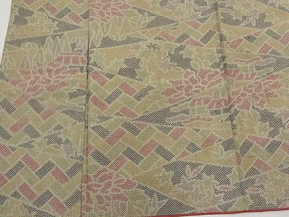 平和屋着物■上質な紬　檜垣御所解花文　逸品　n-bs0181