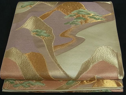 平和屋着物■六通柄袋帯 風景松文 金糸 逸品 by0418