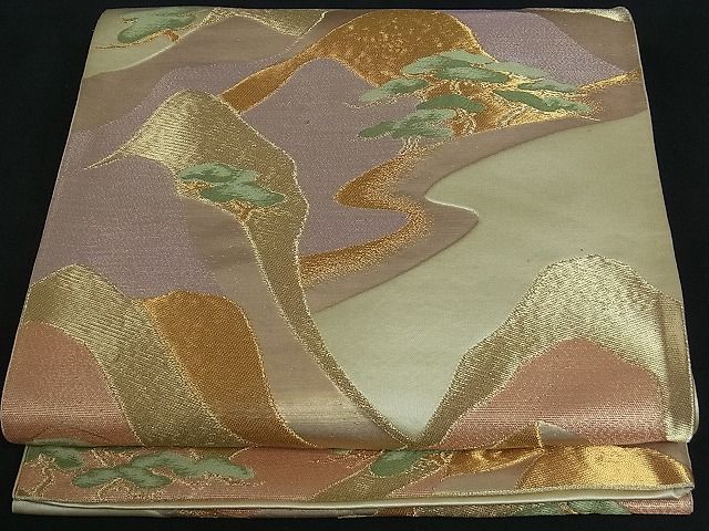 平和屋着物■六通柄袋帯 風景松文 金糸 逸品 by0418