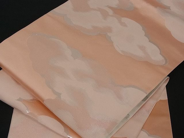 平和屋着物■両面六通柄袋帯　雲重ね文　銀糸　逸品　by0549