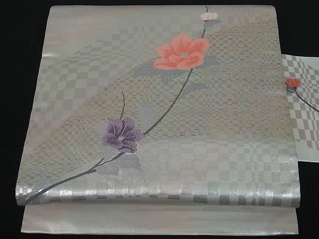 平和屋着物■九寸名古屋帯 枝花文 銀糸 逸品 by0579