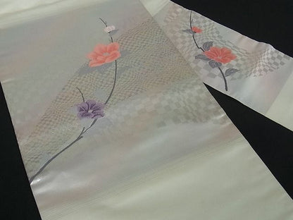 平和屋着物■九寸名古屋帯 枝花文 銀糸 逸品 by0579