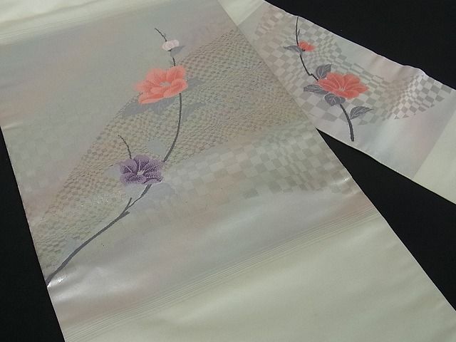 平和屋着物■九寸名古屋帯 枝花文 銀糸 逸品 by0579