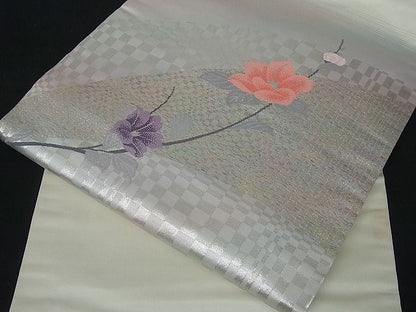 平和屋着物■九寸名古屋帯 枝花文 銀糸 逸品 by0579