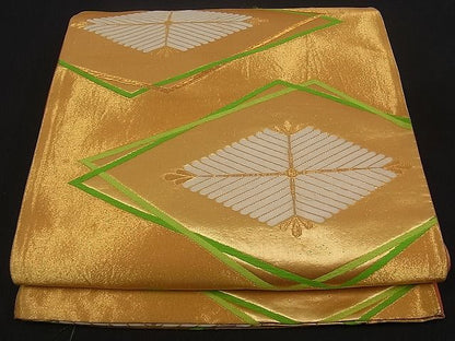 平和屋着物■六通柄袋帯 松葉菱文 金糸 三越扱い 逸品 by0639