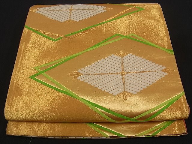 平和屋着物■六通柄袋帯 松葉菱文 金糸 三越扱い 逸品 by0639