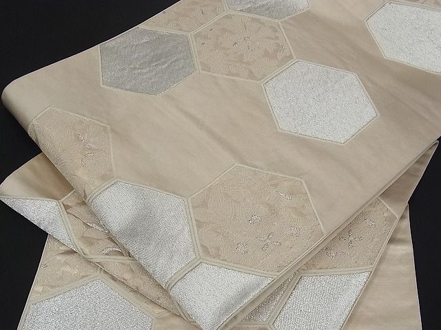平和屋着物■六通柄袋帯 亀甲花文 金銀糸 逸品 by0657