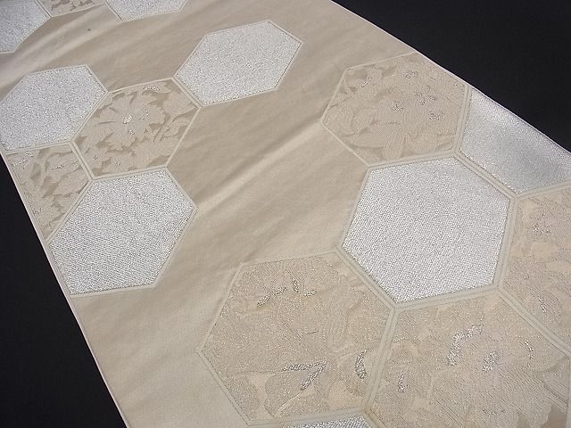 平和屋着物■六通柄袋帯 亀甲花文 金銀糸 逸品 by0657