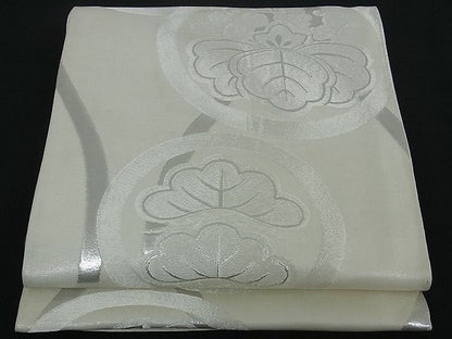 平和屋着物■六通柄袋帯 立涌花蝶丸文 銀糸 逸品 by0747