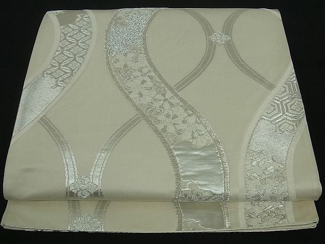 平和屋着物■六通柄袋帯 立涌花唐草文 銀糸 逸品 by0937