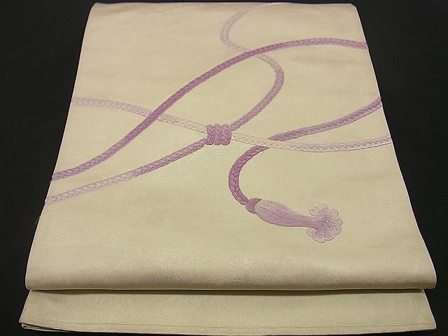 平和屋着物■袋帯 総刺繍 結び紐文 銀糸 逸品 n-by2154
