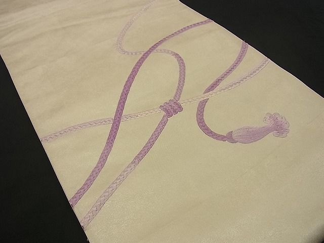 平和屋着物■袋帯 総刺繍 結び紐文 銀糸 逸品 n-by2154