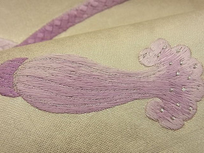 平和屋着物■袋帯 総刺繍 結び紐文 銀糸 逸品 n-by2154