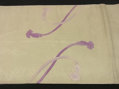 平和屋着物■袋帯 総刺繍 結び紐文 銀糸 逸品 n-by2154