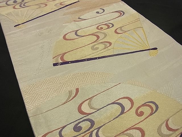 平和屋着物■六通柄袋帯 唐織 流水扇面吉祥文 金銀糸 逸品 n-by2163