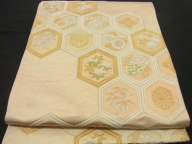 平和屋着物■六通柄袋帯 唐織 亀甲草花文 金銀糸 逸品 n-by2255