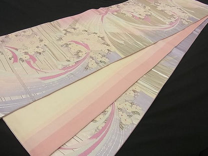 平和屋着物■六通柄袋帯 束ね熨斗草花文 銀糸 逸品 n-by2258