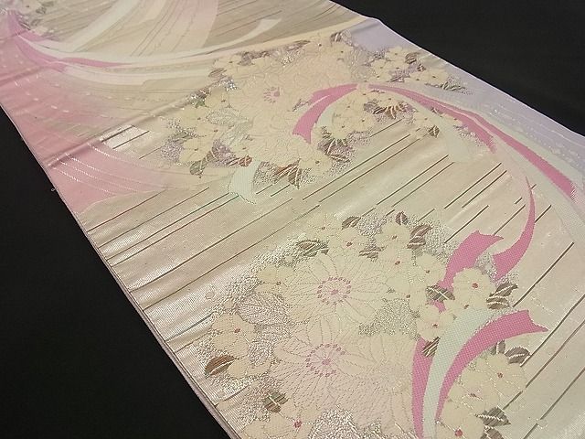 平和屋着物■六通柄袋帯 束ね熨斗草花文 銀糸 逸品 n-by2258