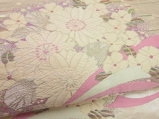 平和屋着物■六通柄袋帯 束ね熨斗草花文 銀糸 逸品 n-by2258