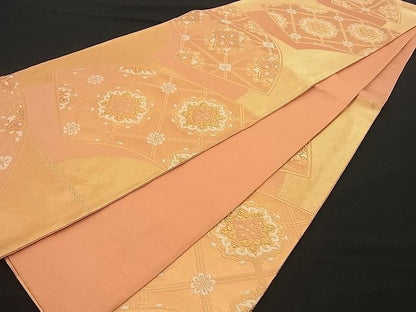 平和屋着物■六通柄袋帯　唐織　扇面取花文　金糸　逸品　n-by2274