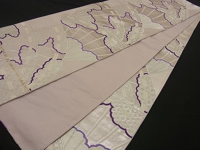 平和屋着物■六通柄袋帯 雲取り檜扇文 銀糸 逸品 n-by2277