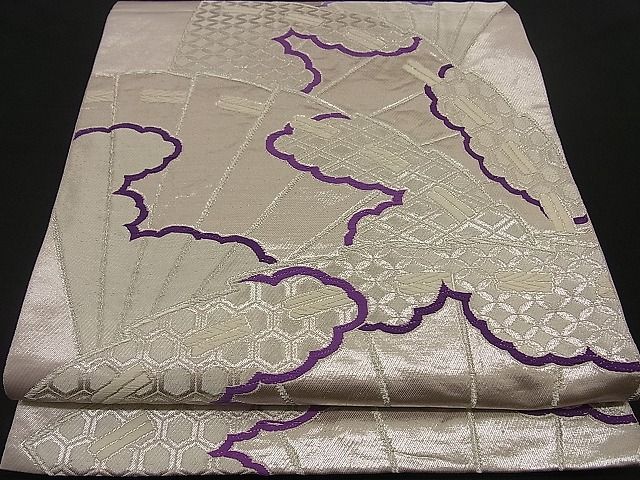 平和屋着物■六通柄袋帯 雲取り檜扇文 銀糸 逸品 n-by2277