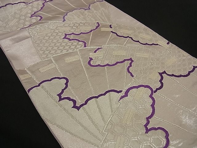 平和屋着物■六通柄袋帯 雲取り檜扇文 銀糸 逸品 n-by2277