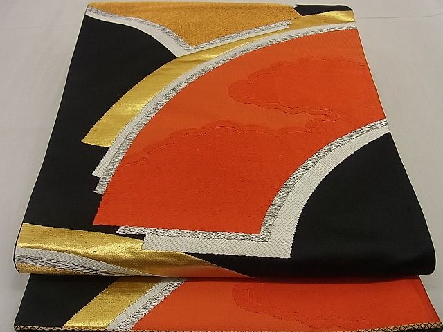 平和屋着物■六通柄袋帯 唐織 雲取り地紙文 黒地 金銀糸 逸品 n-by2291