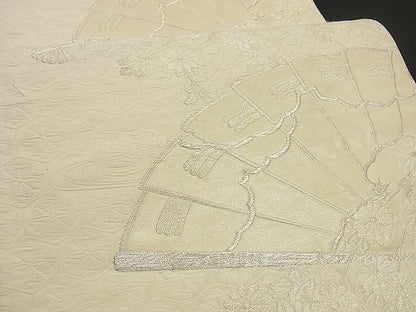 平和屋着物■六通柄袋帯 唐織 檜扇草花文 銀糸 逸品 n-by2302