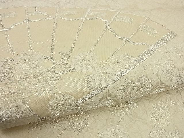 平和屋着物■六通柄袋帯 唐織 檜扇草花文 銀糸 逸品 n-by2302