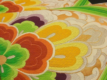 平和屋着物■六通柄袋帯 唐織 松皮菱吉祥花文 金銀糸 逸品 n-by2321