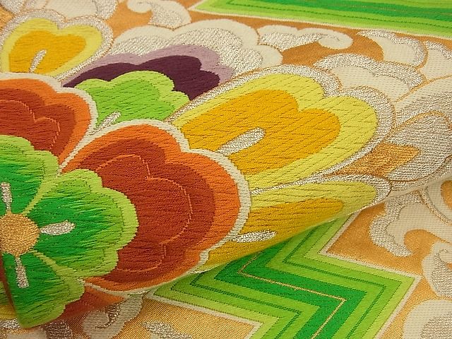 平和屋着物■六通柄袋帯 唐織 松皮菱吉祥花文 金銀糸 逸品 n-by2321
