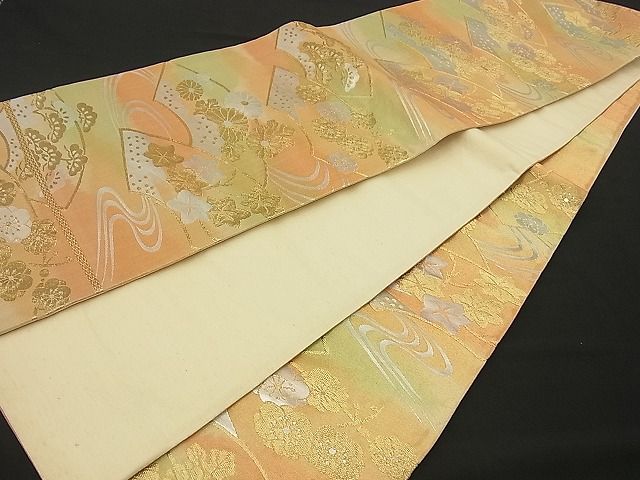 平和屋着物■六通柄袋帯 流水地紙松梅文 金銀糸 逸品 n-by2335