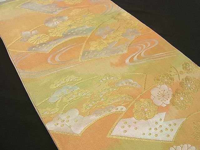 平和屋着物■六通柄袋帯 流水地紙松梅文 金銀糸 逸品 n-by2335