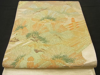 平和屋着物■六通柄袋帯　渡橋松葉文　金銀糸　逸品　n-by2385