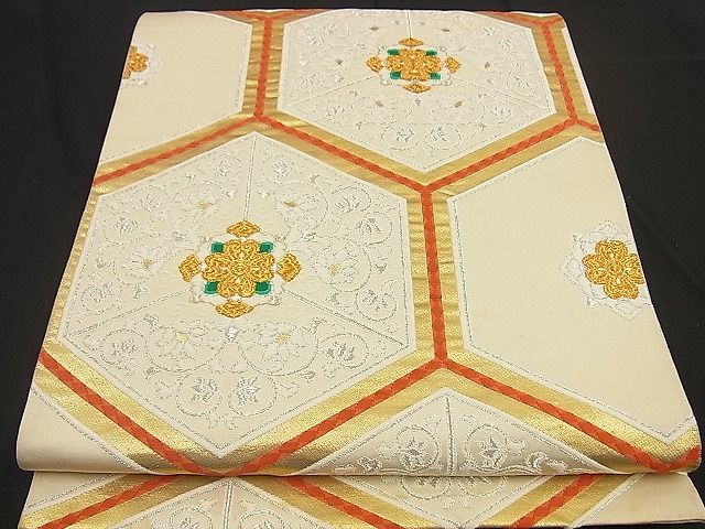 平和屋着物■六通柄袋帯 唐織 亀甲花文 金銀糸 逸品 n-by2447