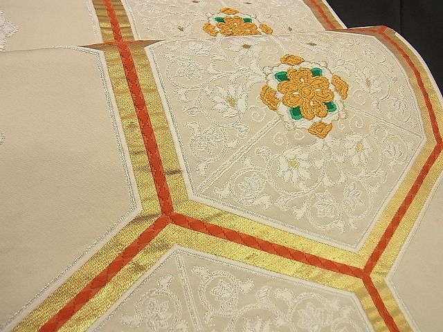 平和屋着物□六通柄袋帯 唐織 亀甲花文 金銀糸 逸品 n-