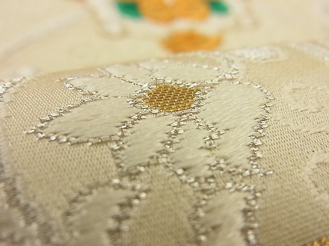 A 亀甲に花々模様 金銀糸 正絹 六通 袋帯 フォーマル O29 平和屋着物□六通柄袋帯 唐織 亀甲花文 金銀糸 逸品 n-