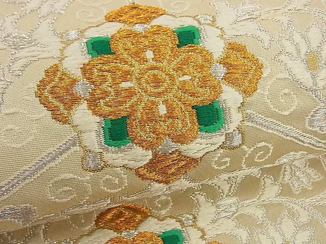 平和屋着物□六通柄袋帯 唐織 亀甲花文 金銀糸 逸品 n-