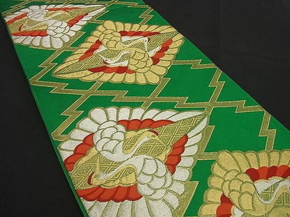 平和屋着物■六通柄袋帯 向かい鶴松皮菱文 金銀糸 逸品 n-by2759