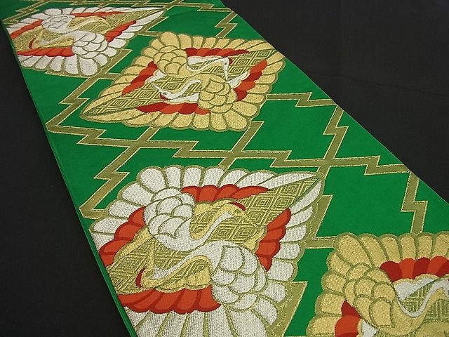 平和屋着物■六通柄袋帯 向かい鶴松皮菱文 金銀糸 逸品 n-by2759