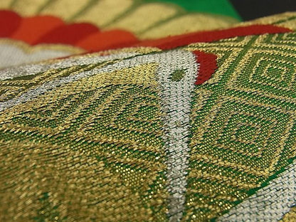 平和屋着物■六通柄袋帯 向かい鶴松皮菱文 金銀糸 逸品 n-by2759