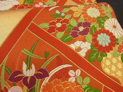 平和屋着物■六通柄袋帯 檜垣草花文 金糸 逸品 n-by2761