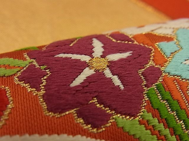 平和屋着物■六通柄袋帯 檜垣草花文 金糸 逸品 n-by2761