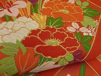 平和屋着物■六通柄袋帯 檜垣草花文 金糸 逸品 n-by2761